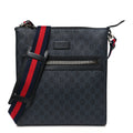 Gucci GG Supreme Monogram Web Small Flat Messenger Bag Black Grey