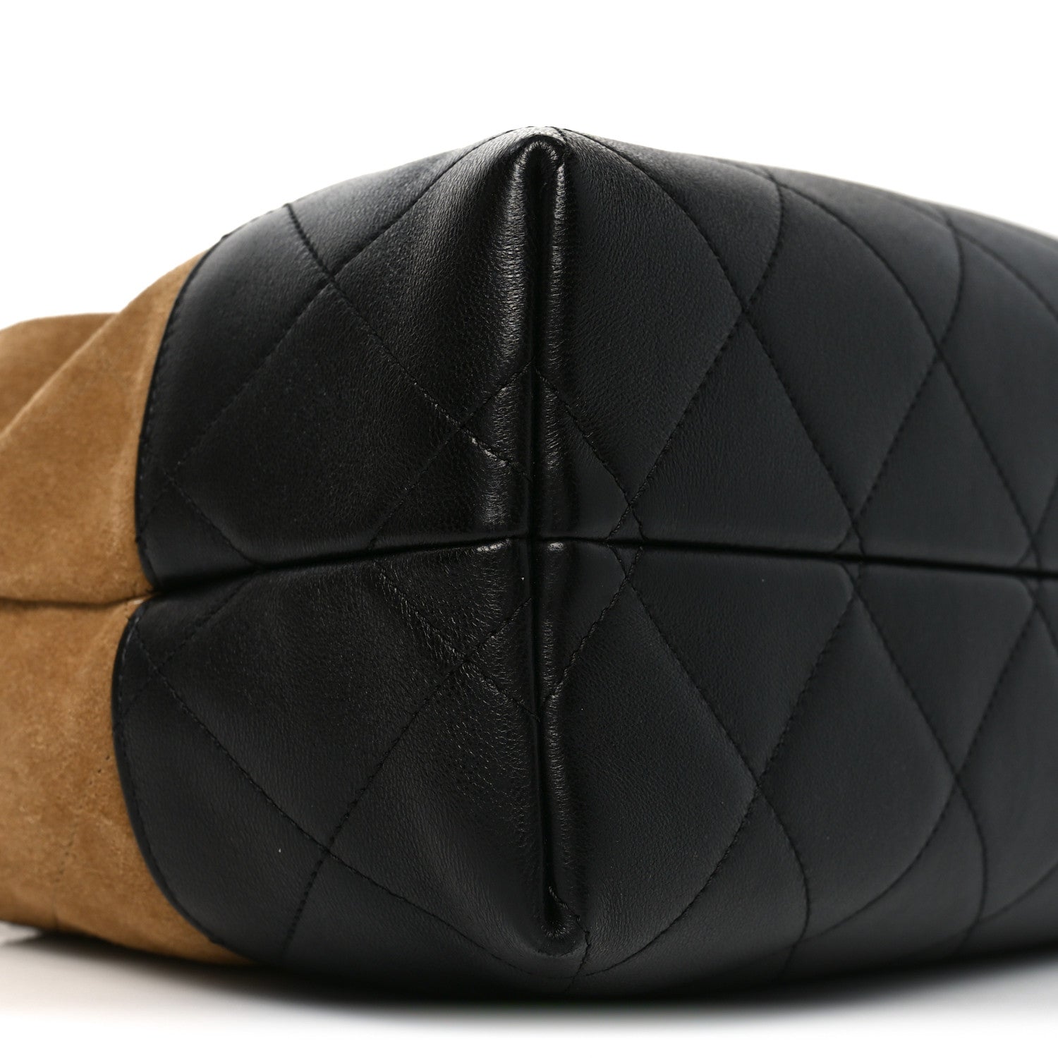 Chanel Suede Calfskin Shiny Lambskin Quilted Small Coco Base Shopping Bag Beige Black