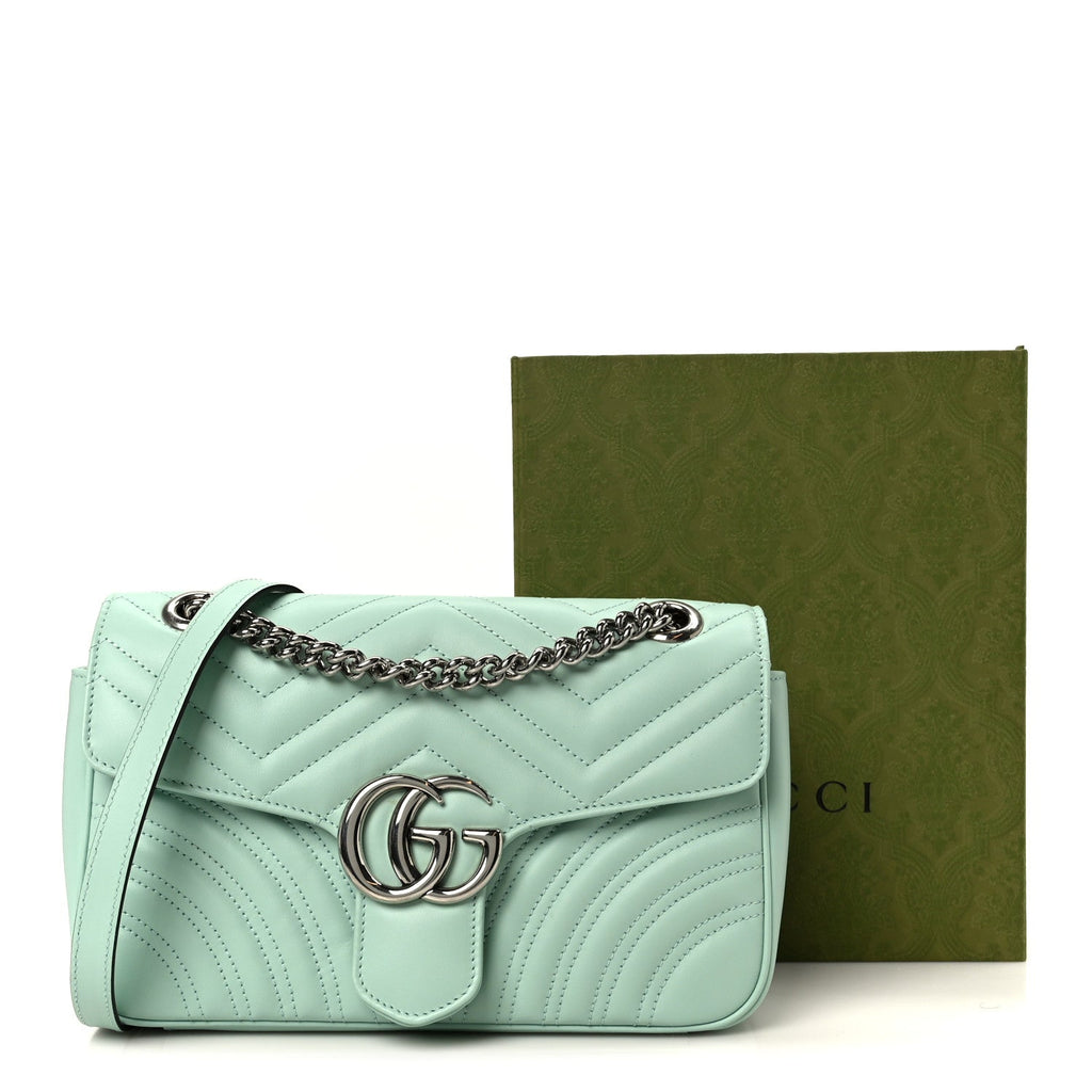 Gucci Calfskin Matelasse Small GG Marmont Shoulder Bag Water Green