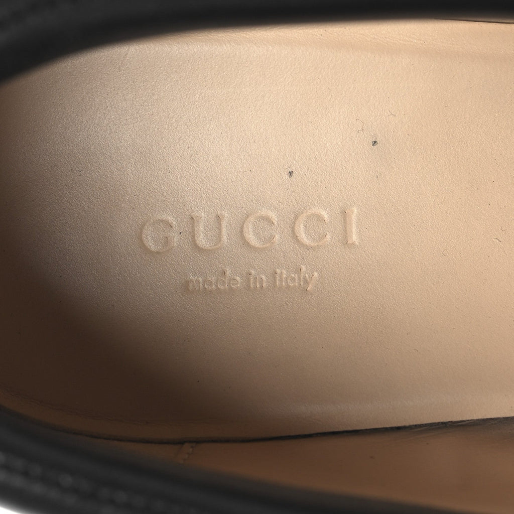 Gucci Magnum Calfskin Nappa Samoa Womens Horsebit Platform Chunky Lug Sole 40mm Loafers 38.5  Black