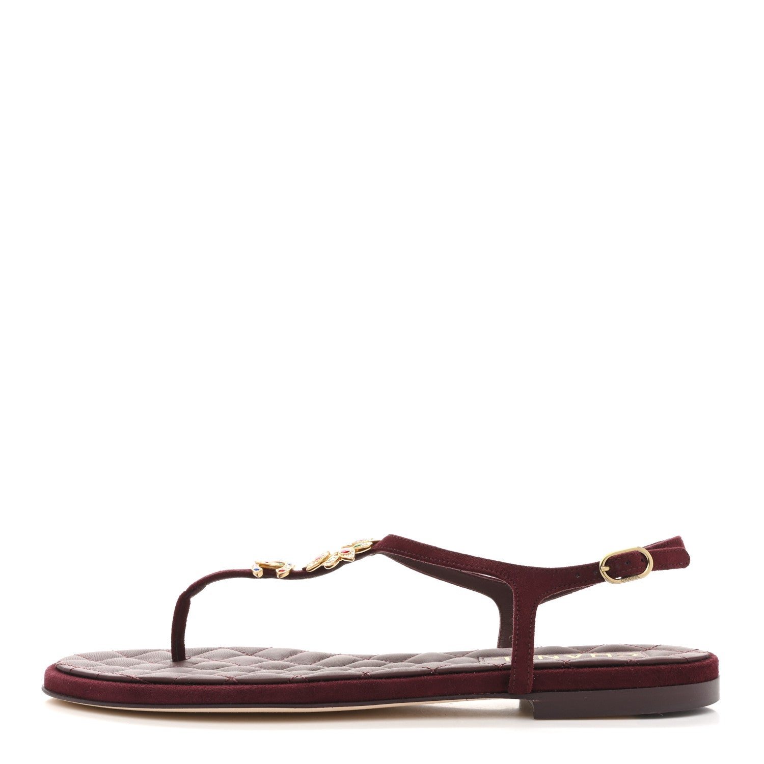 Chanel Suede Calfskin CC Crystal Thong Sandals 40.5 Burgundy