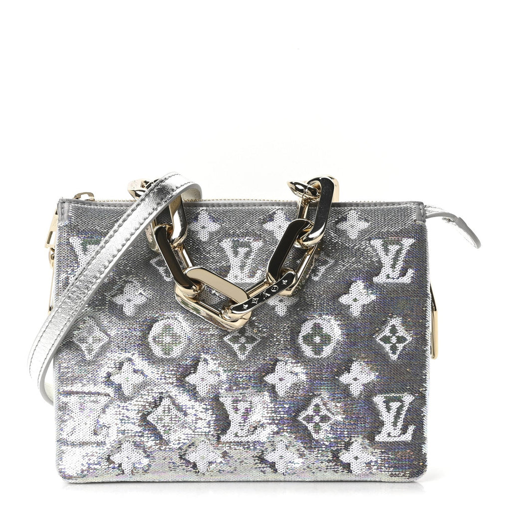 Louis Vuitton Satin Sequin Embroidered Monogram Coussin BB Silver