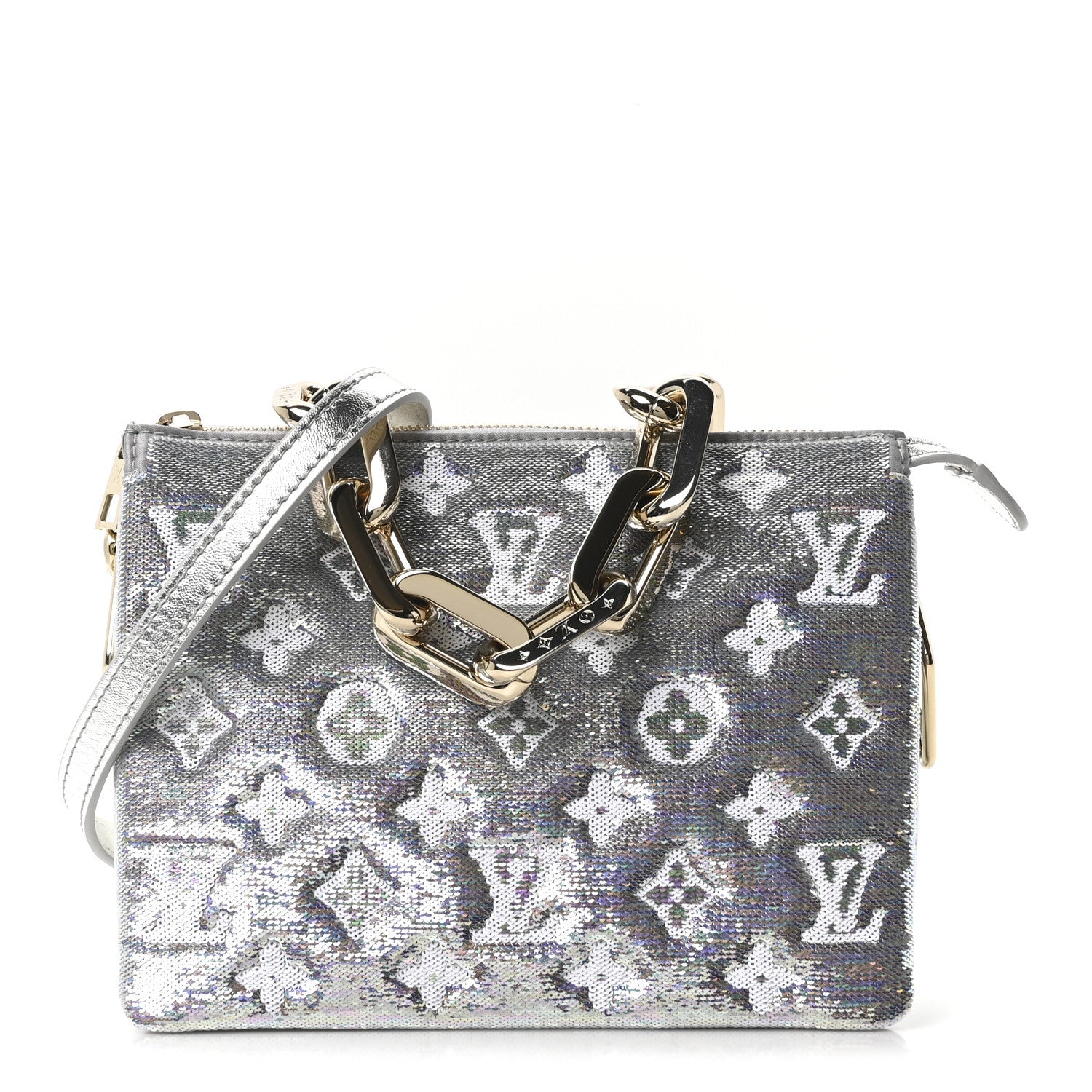 Louis Vuitton Satin Sequin Embroidered Monogram Coussin BB Silver