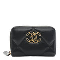 Lambskin Quilted Chanel 19 Zip Around Coin Purse Wallet Black