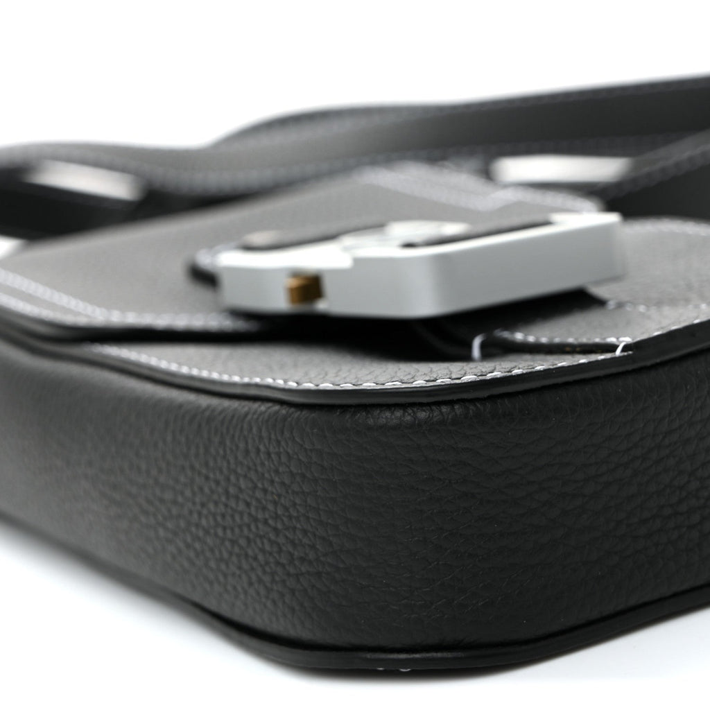 Christian Dior Grained Calfskin Vertical Saddle Pouch With Strap Black