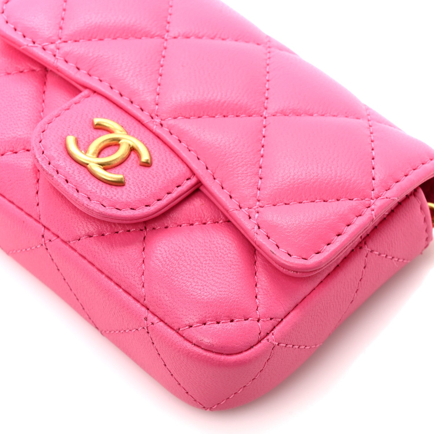 Chanel Lambskin Enamel Quilted Mini Chain Belt Bag Pink