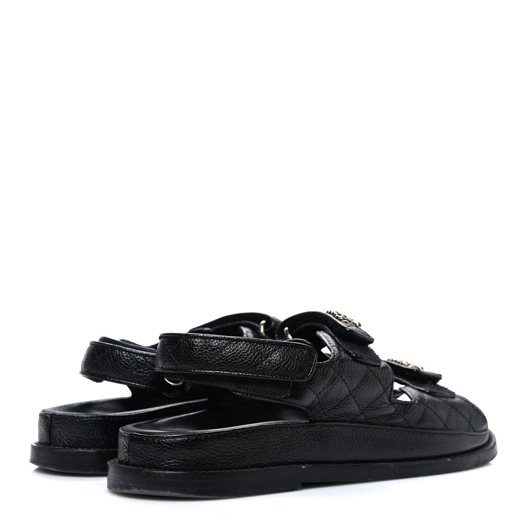 Grained Calfskin Velcro Dad Sandals 39 Black