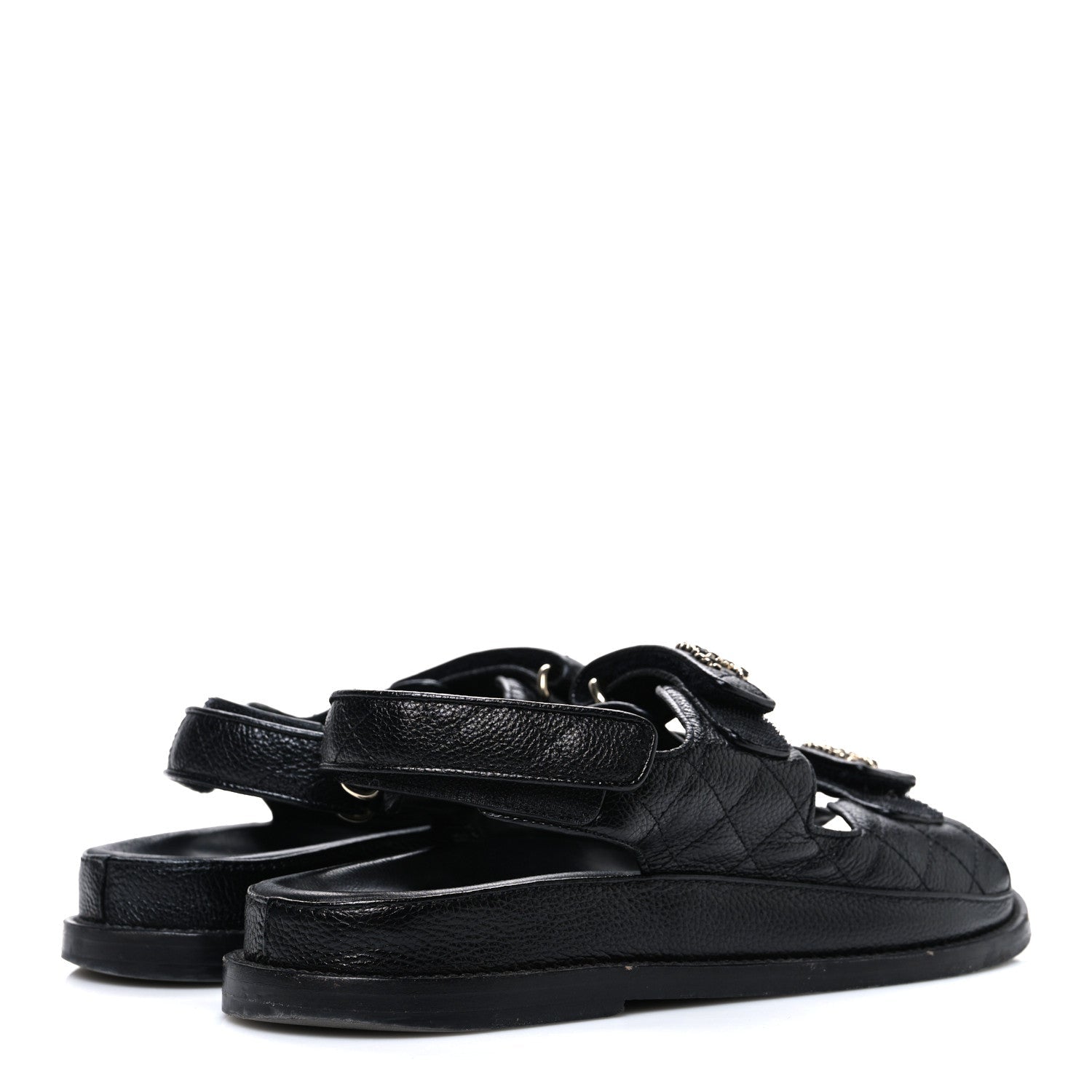 Grained Calfskin Velcro Dad Sandals 39 Black