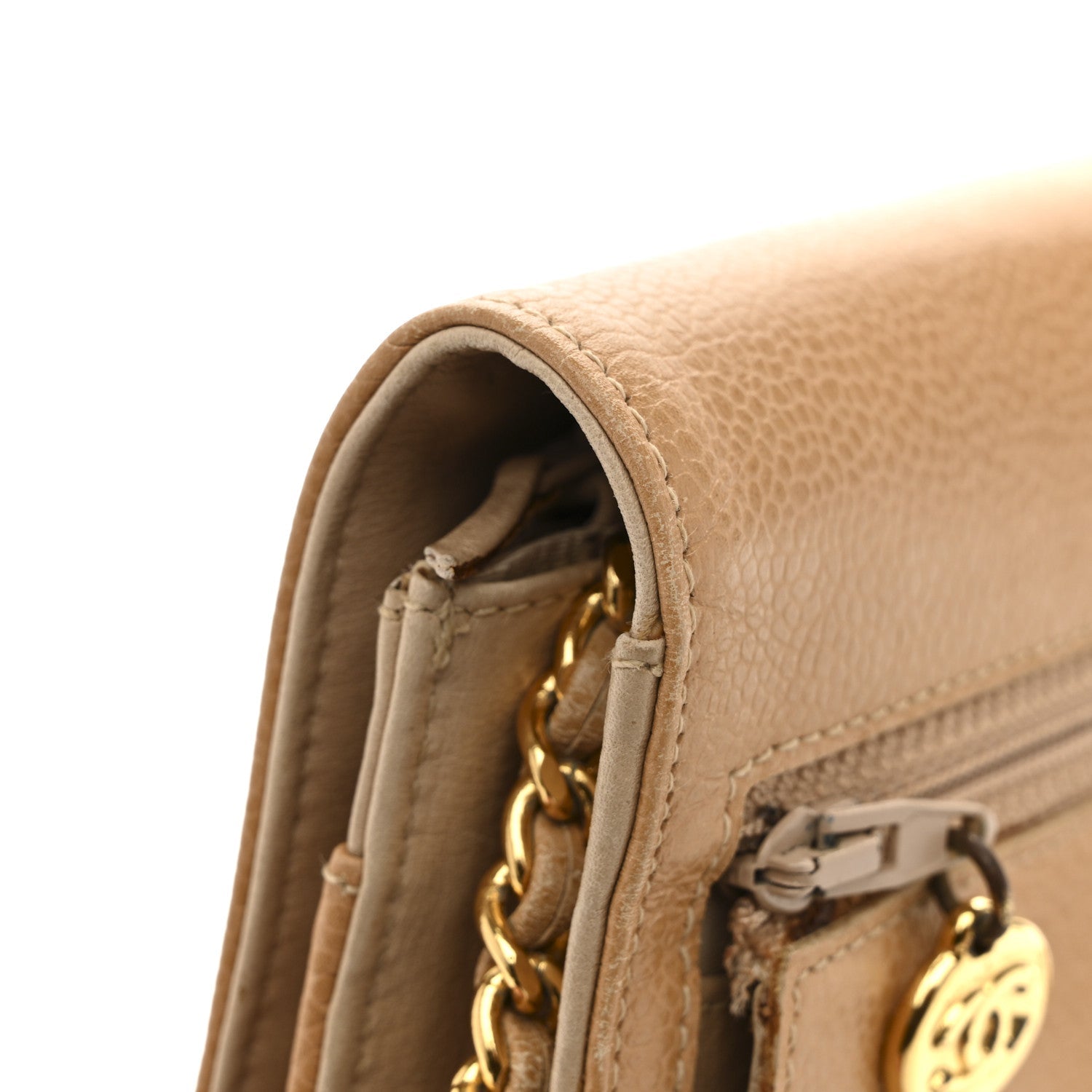 Chanel Caviar Timeless CC Wallet on Chain WOC Beige