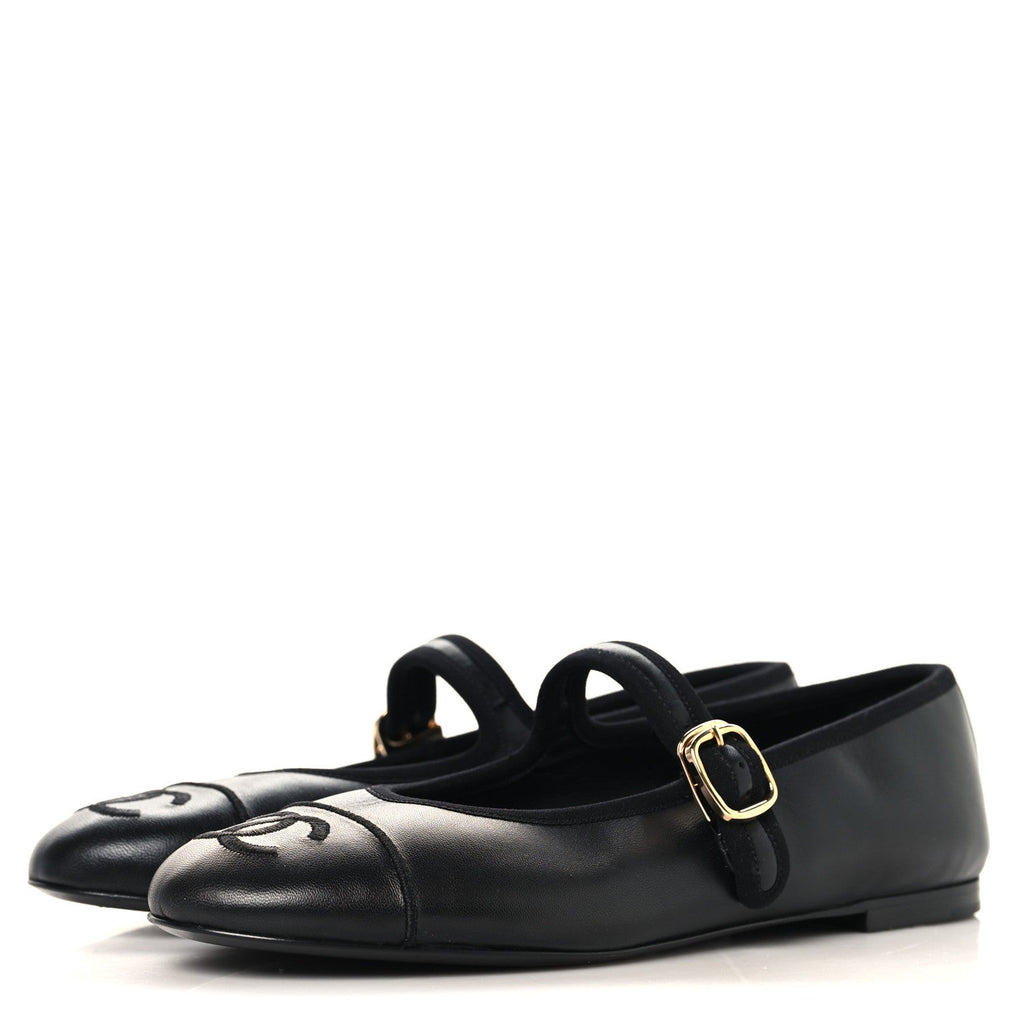 Lambskin Mary Jane Flats 38 Black