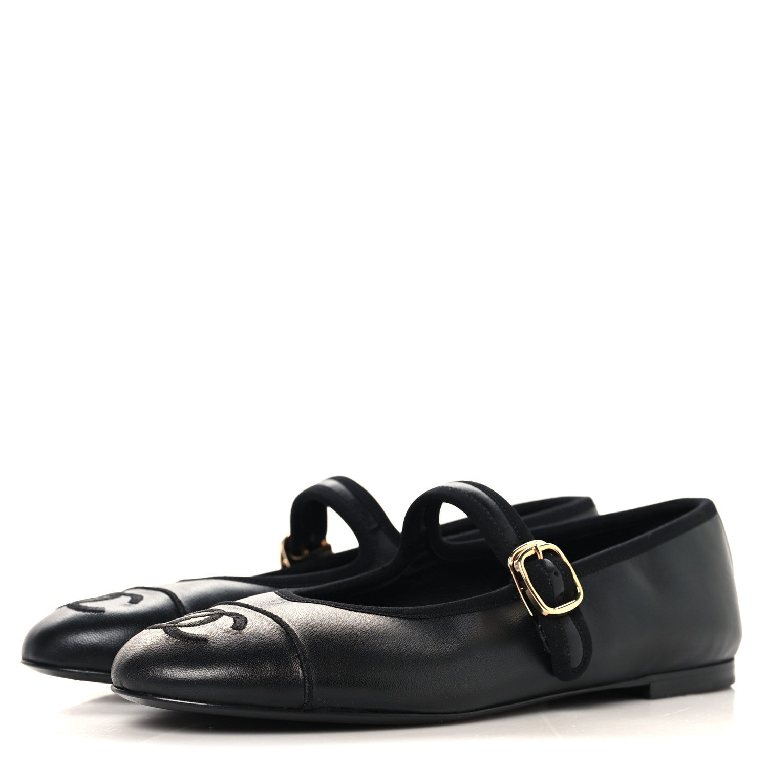 Lambskin Mary Jane Flats 38 Black