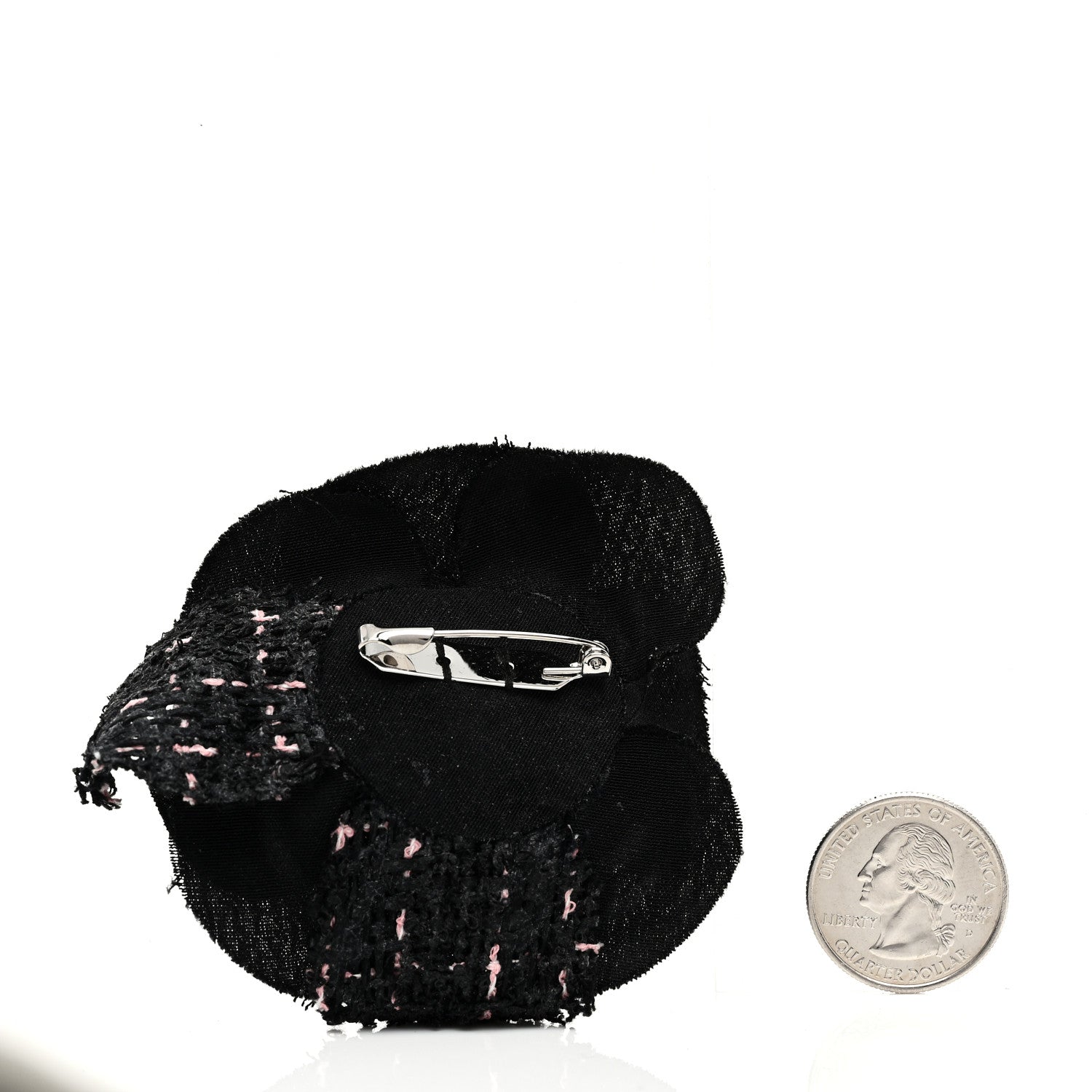 Chanel Tweed Camellia Pin Brooch Black Pink