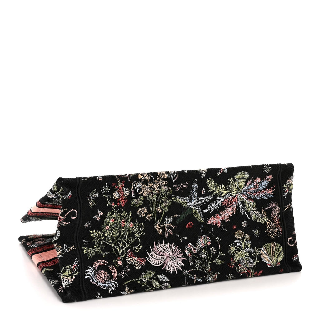 Christian Dior Canvas Embroidered Medium Cabinet De Curiosites Book Tote Black Multicolor