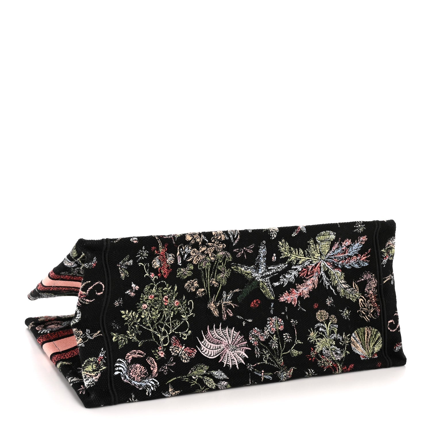 Christian Dior Canvas Embroidered Medium Cabinet De Curiosites Book Tote Black Multicolor