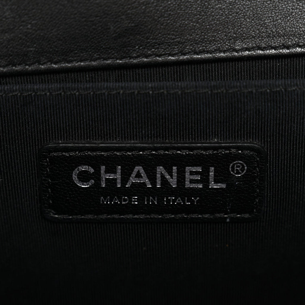 Chanel Calfskin Pleated Medium Boy In Rome Flap Black White