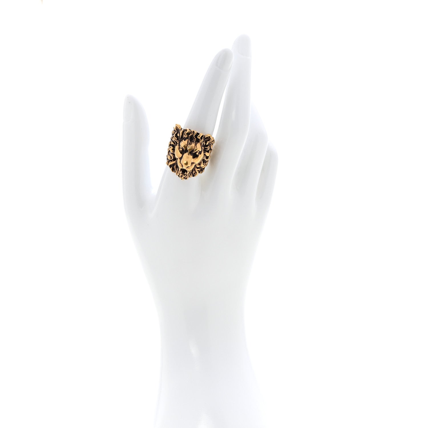 Gucci Metal Lion Head Ring 59 8.75 Aged Gold