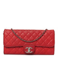Chanel Lambskin Quilted Chain Clutch Flap Red