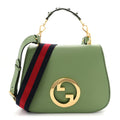 Gucci Roxy Calfskin Web Medium Blondie Top Handle Shoulder Flap Bag Salamander Green