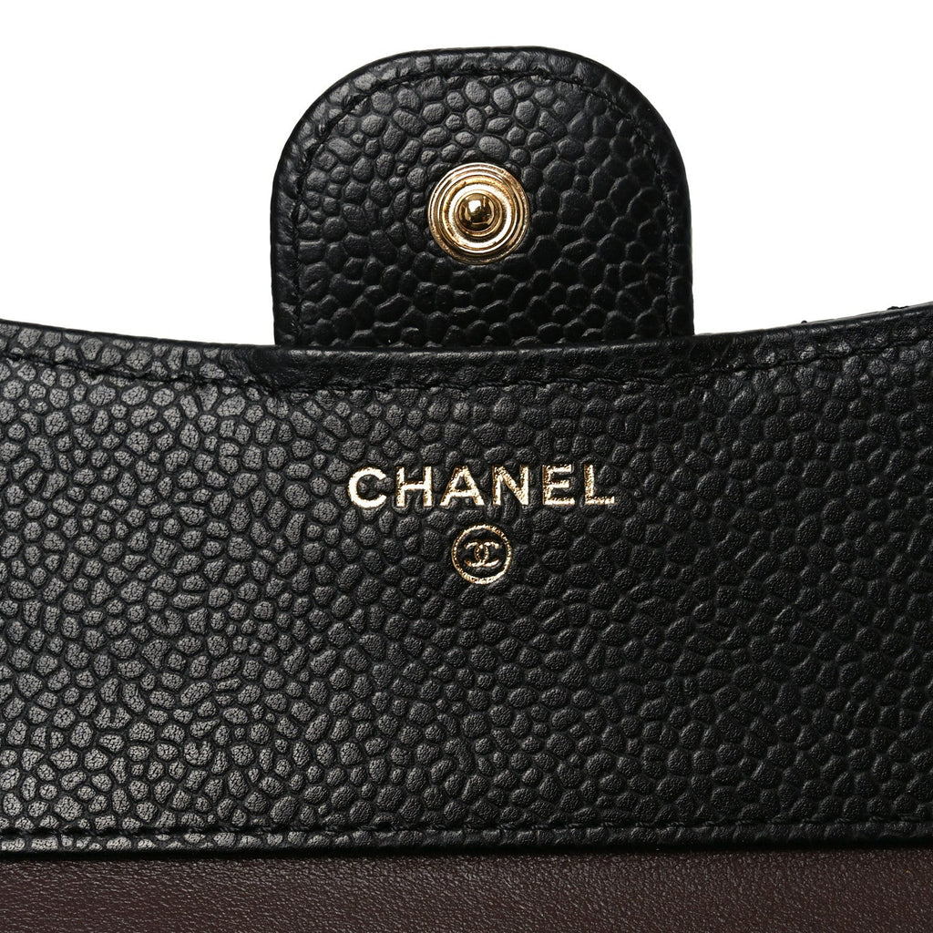 Caviar Quilted Compact Flap Wallet Black