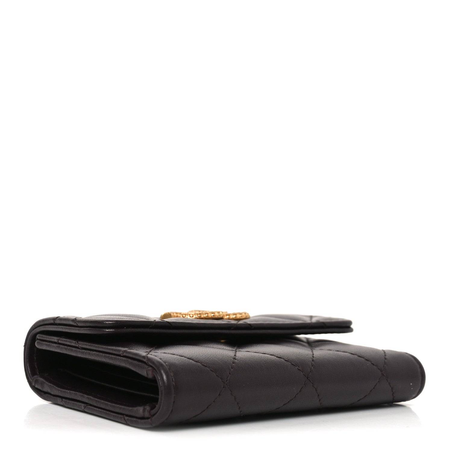 Lambskin Quilted Textured CC Compact Flap Card Holder Eggplant
