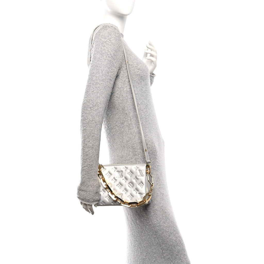 Louis Vuitton Metallic Lambskin Embossed Monogram Coussin BB Silver