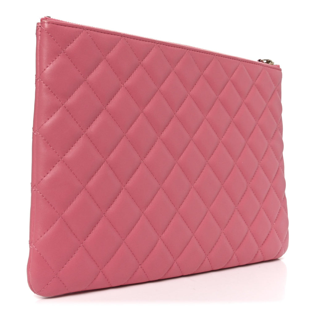 Lambskin Quilted Medium Casino Beauty CC Cosmetic Case Fuchsia