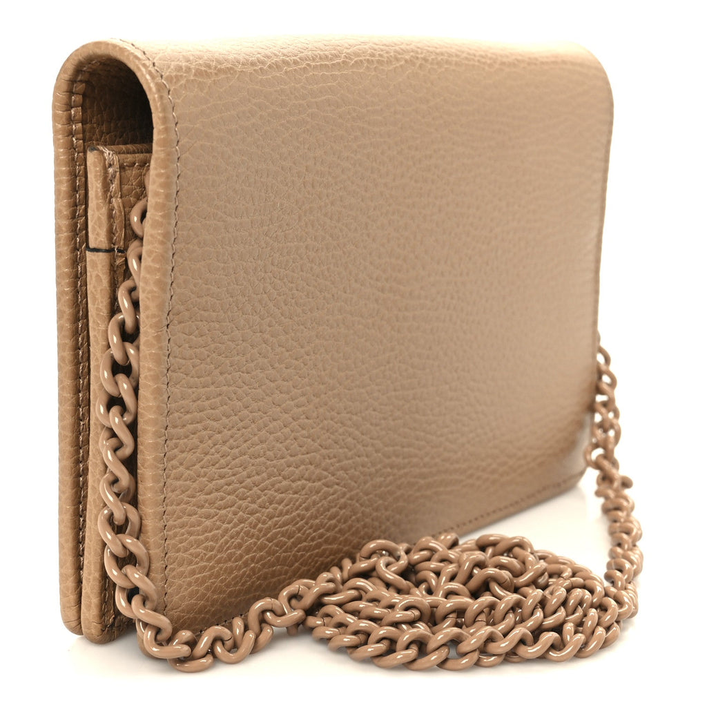 Gucci Dollar Calfskin Enamel Monochrome Mini GG Marmont Chain Wallet Camelia