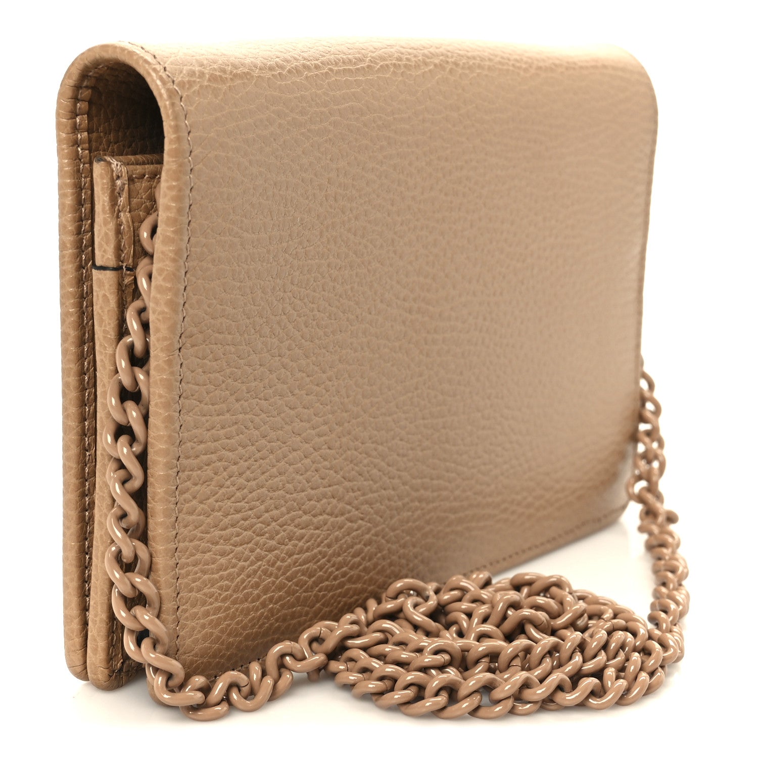 Gucci Dollar Calfskin Enamel Monochrome Mini GG Marmont Chain Wallet Camelia
