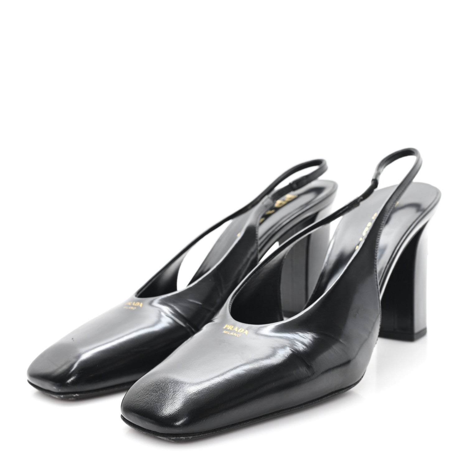 Prada Patent Calfskin Square Toe 85mm Slingback Pumps 38 Black