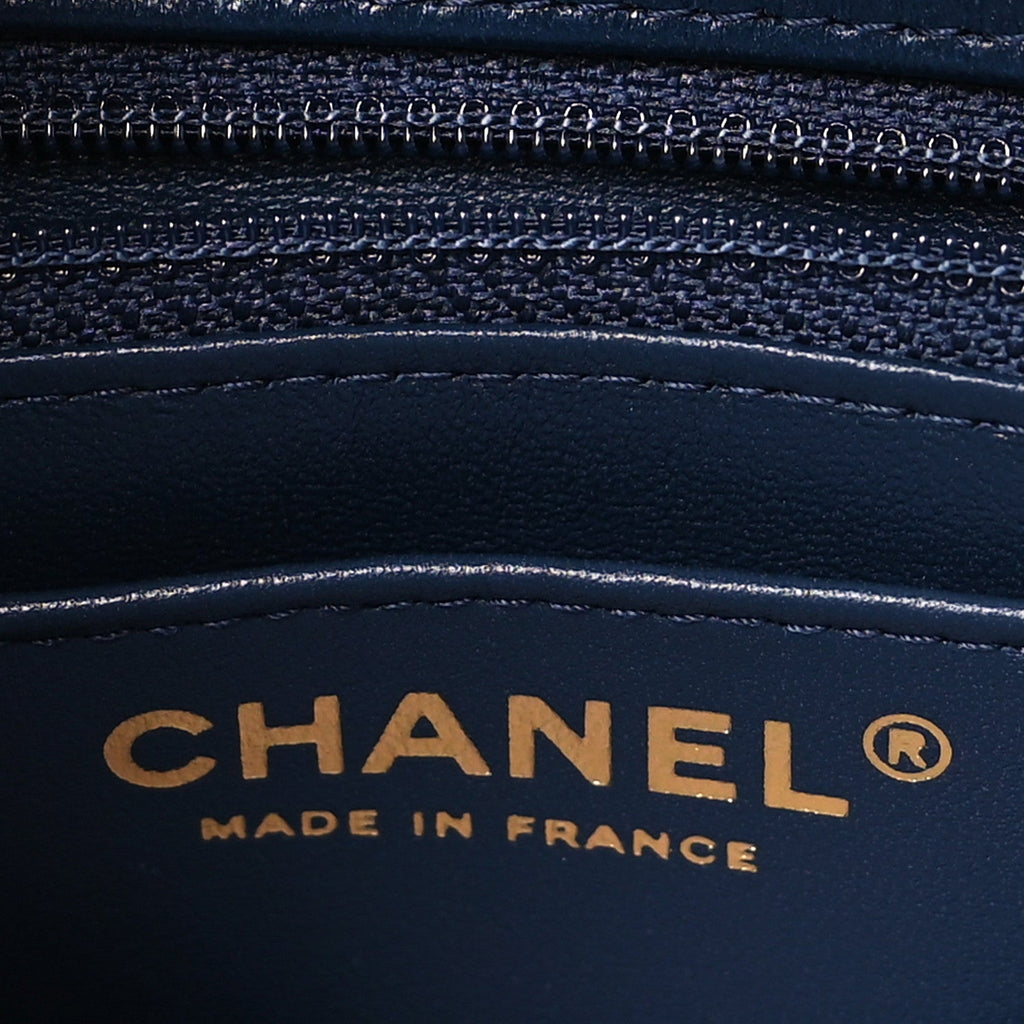 Chanel Printed Denim Quilted Mini Rectangular Flap Dark Blue