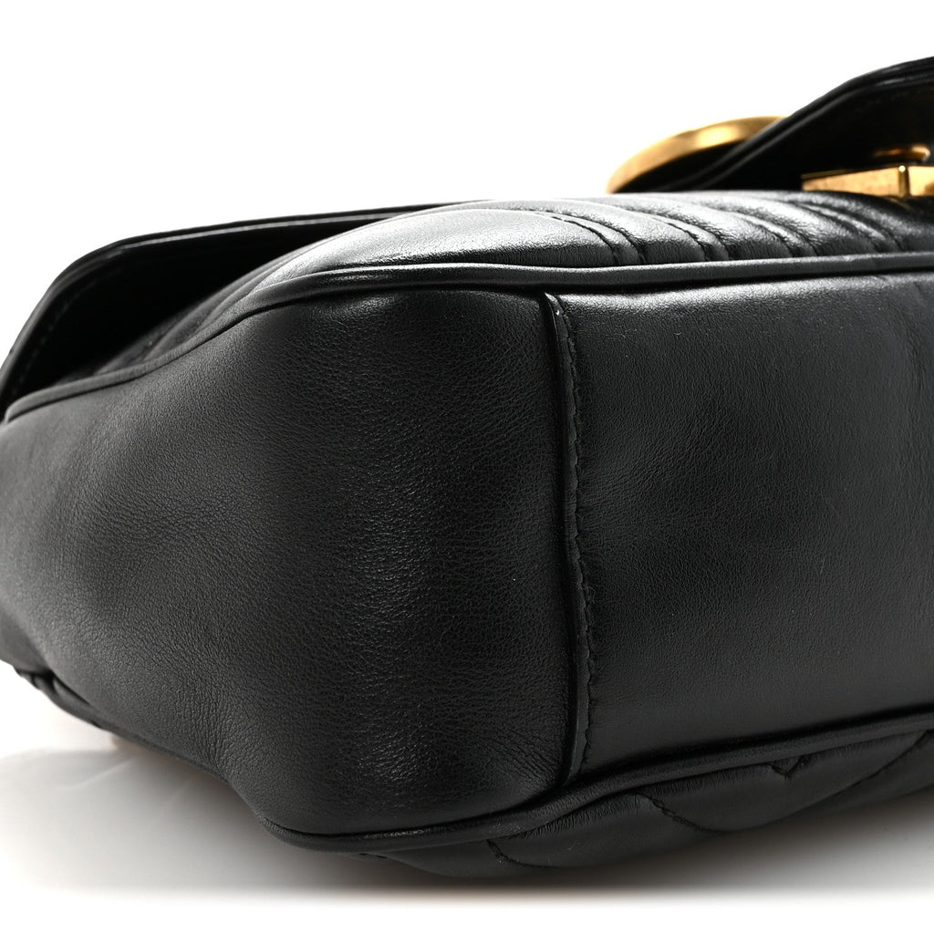 Gucci Calfskin Matelasse Small GG Marmont Shoulder Bag Black