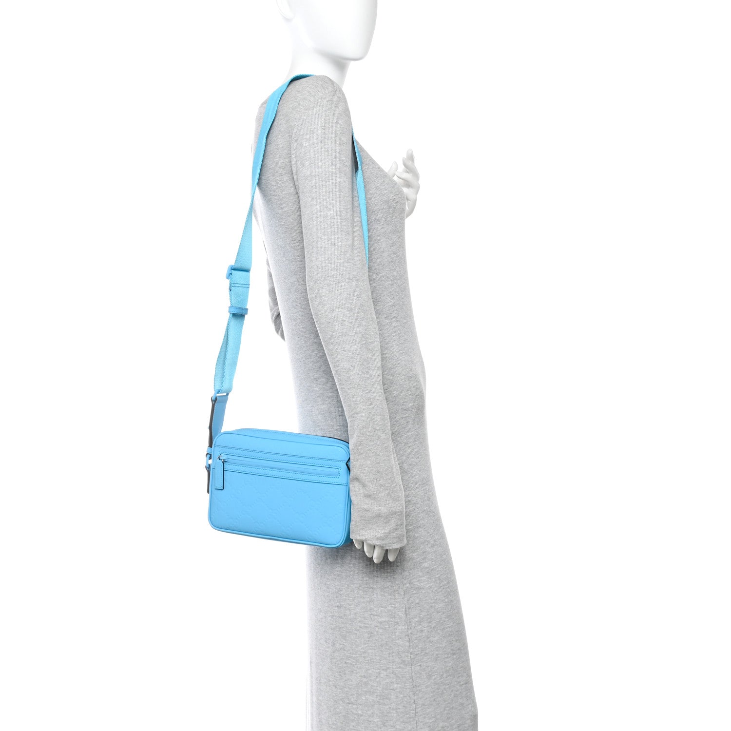 Gucci Rubber Effect Monogram GG Crossbody Bag Bright Blue