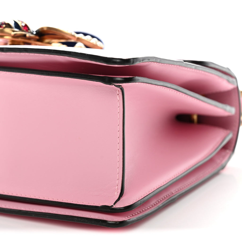 Gucci Calfskin Sylvie Web Small Queen Margaret Top Handle Bag Sugar Pink
