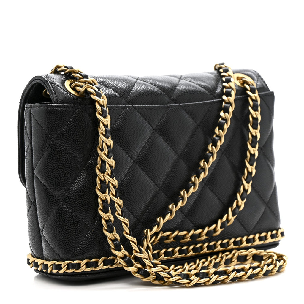 Chanel Caviar Quilted Camellia Chain Around Flap Black