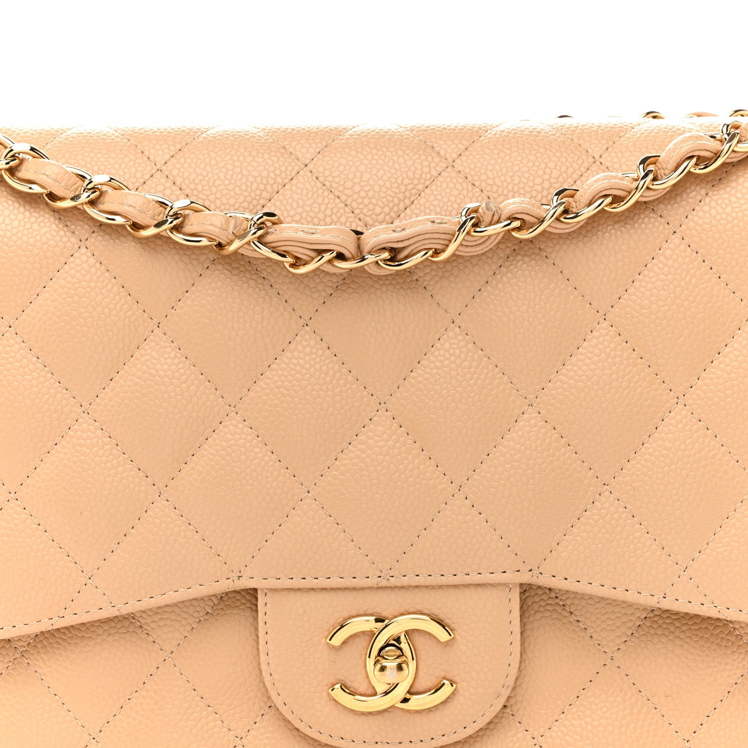Chanel Caviar Quilted Jumbo Double Flap Beige