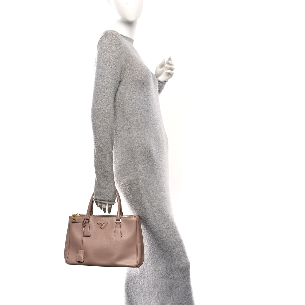 Prada Saffiano Small Galleria Double Zip Tote Cammeo