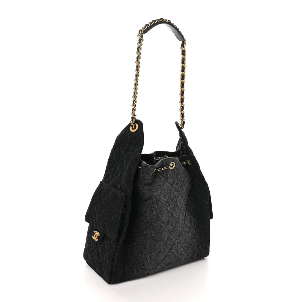 Chanel Washed Denim Quilted Medium Chanel 25 Handbag Black