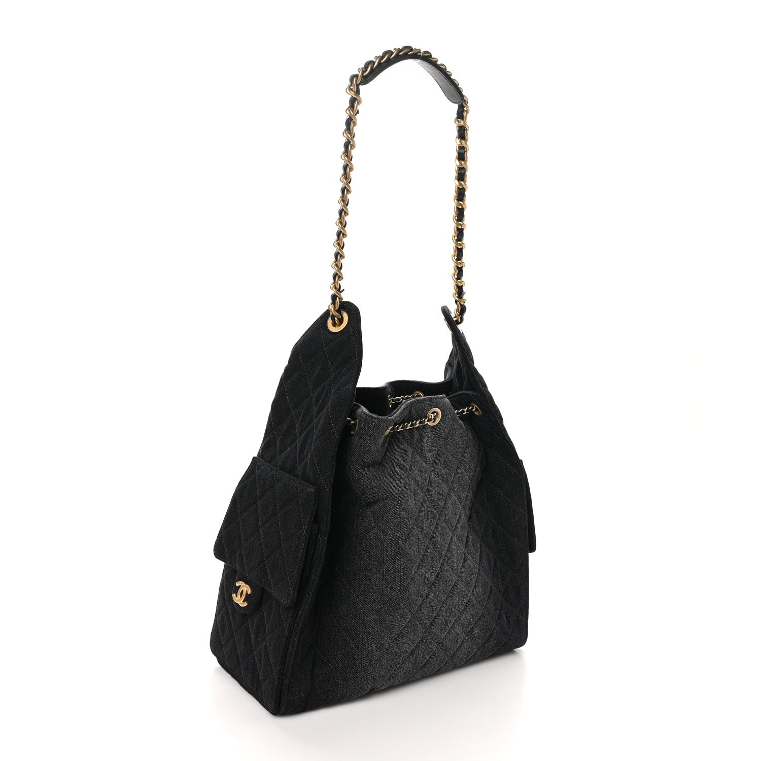 Chanel Washed Denim Quilted Medium Chanel 25 Handbag Black