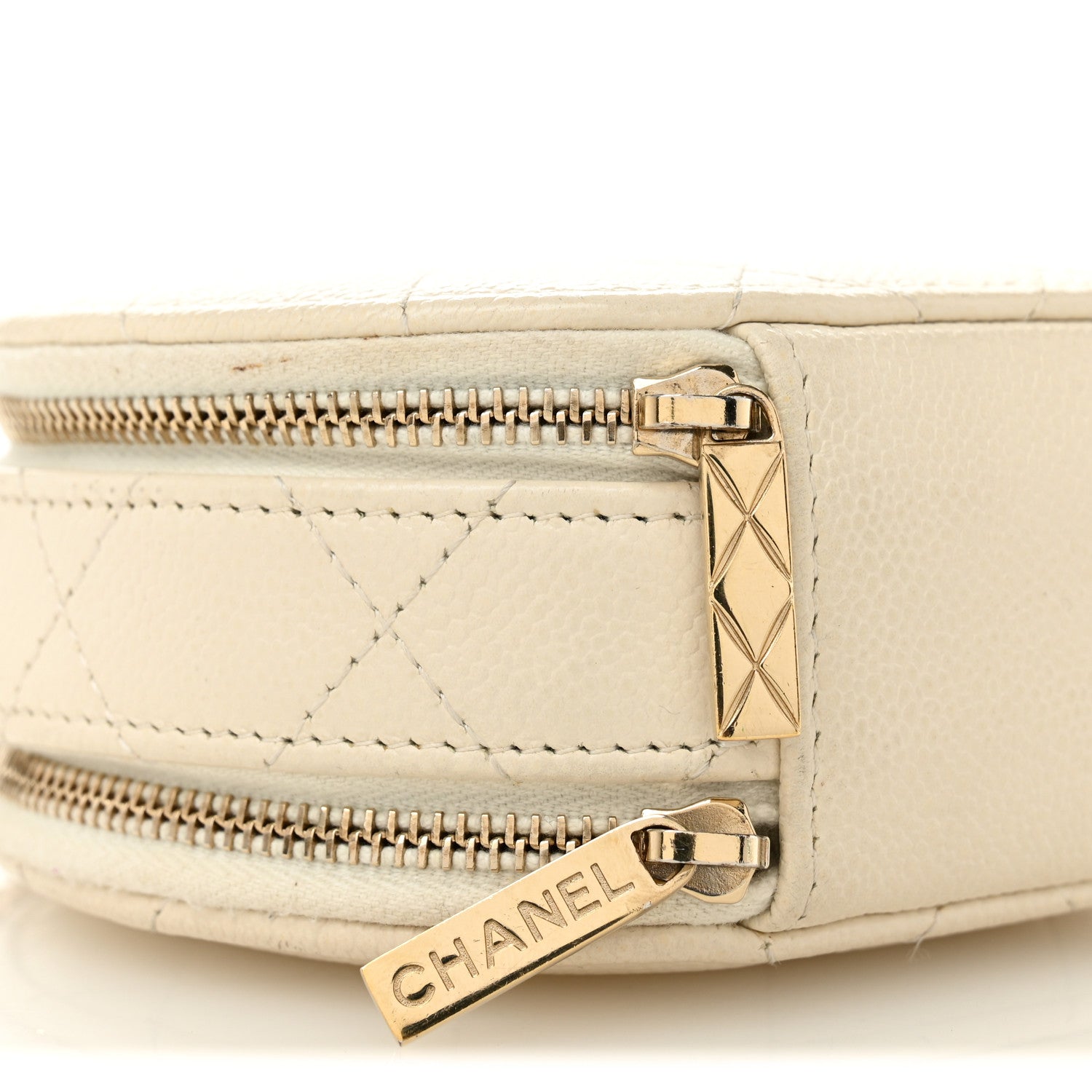 Chanel Caviar Quilted Round Handle With Care Vanity With Chain White