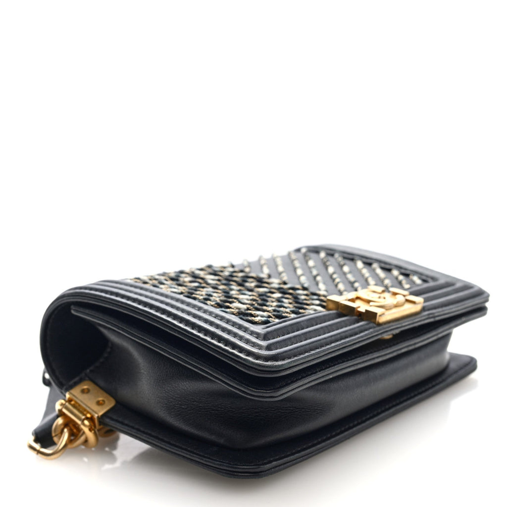 Chanel Calfskin Chevron Embroidered Boy By The Sea Flap Waist Belt Bag Black
