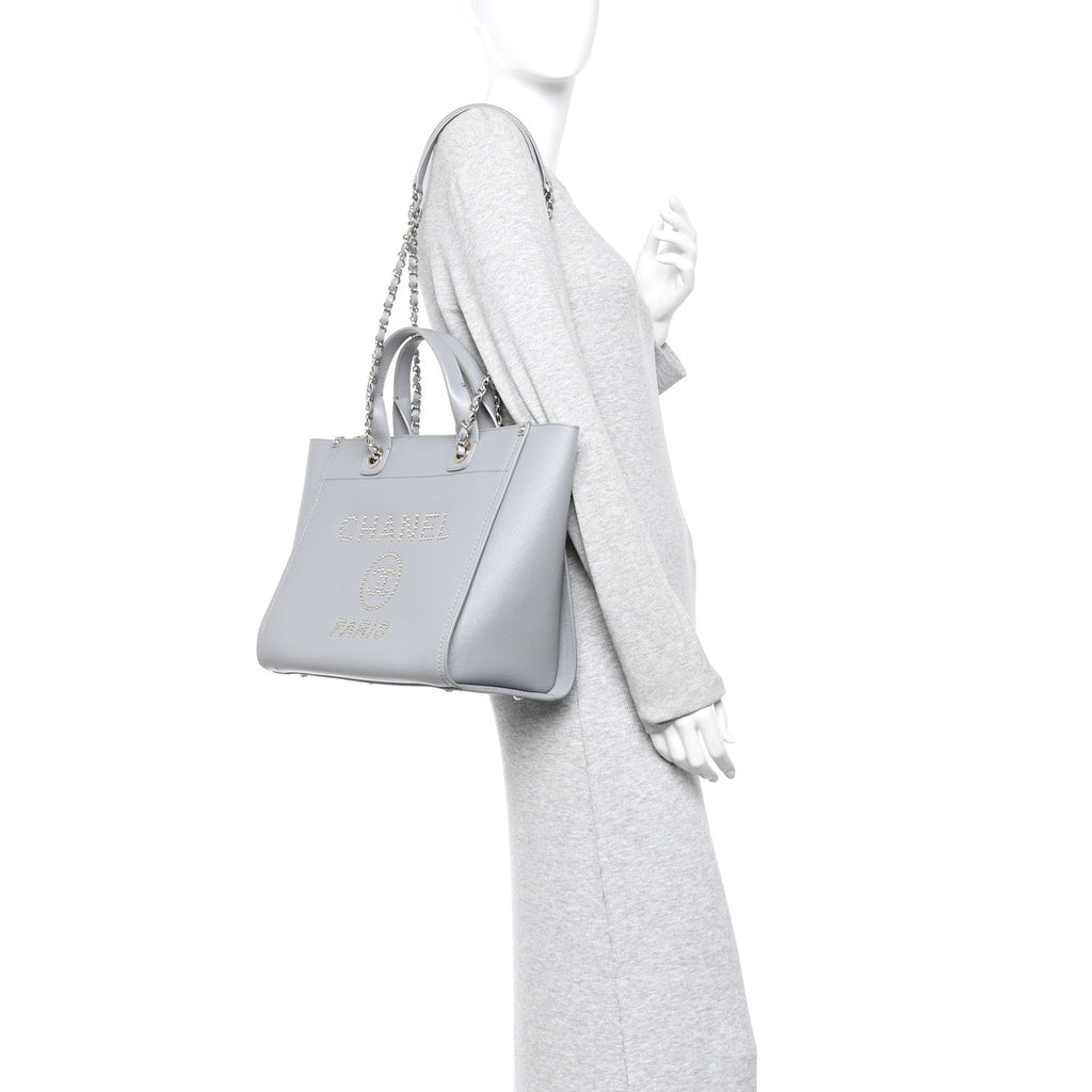 Chanel Caviar Studded Medium Deauville Tote Grey