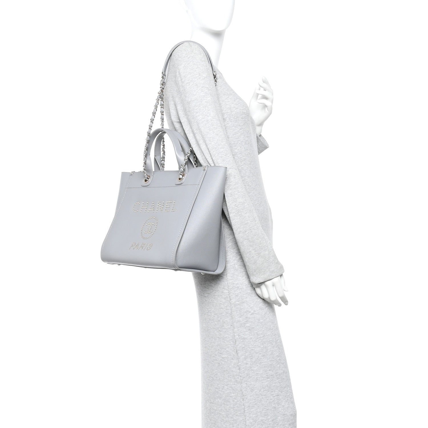 Chanel Caviar Studded Medium Deauville Tote Grey