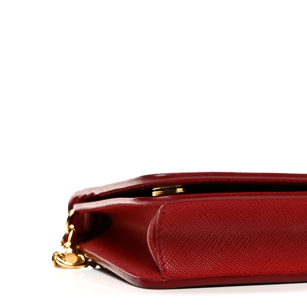 Prada Saffiano Metal Oro Mini Bag Fuoco