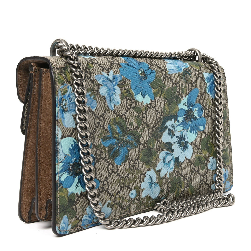 Gucci GG Supreme Monogram Blooms Print Embroidered Small Dionysus Shoulder Bag Blue Taupe