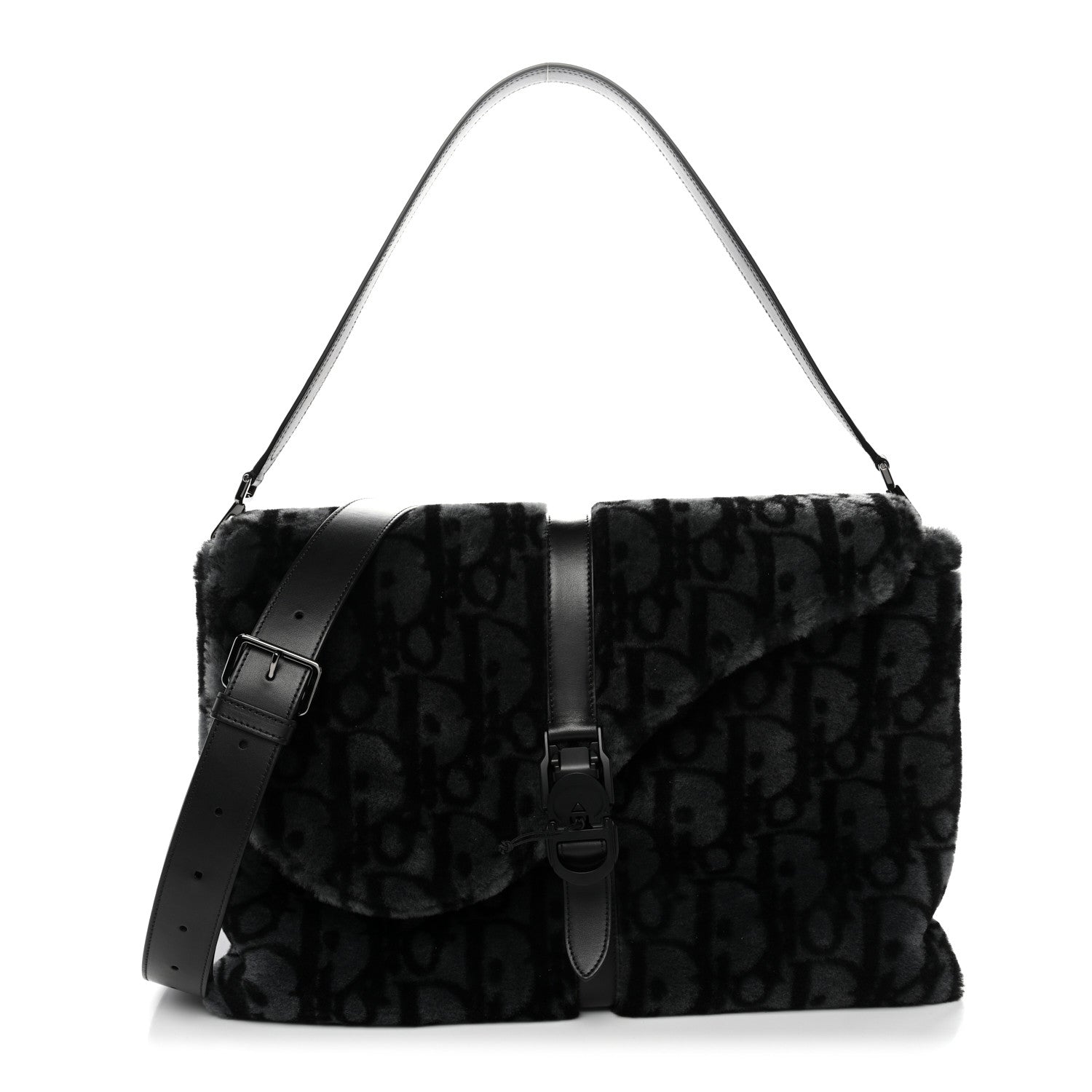Christian Dior Oblique Mink Fur Saddle Soft Bag Dark Grey
