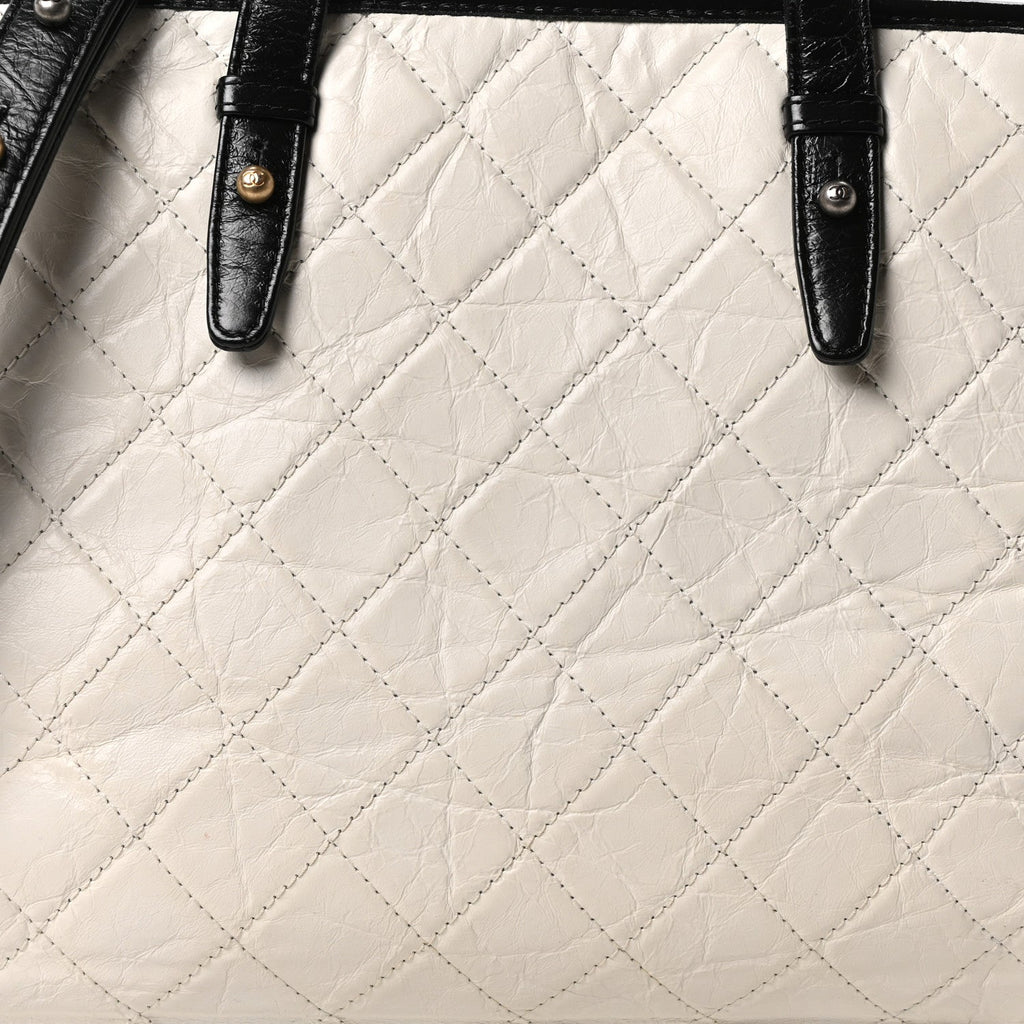 Chanel Aged Calfskin Quilted Large Gabrielle Shopping Tote White Black