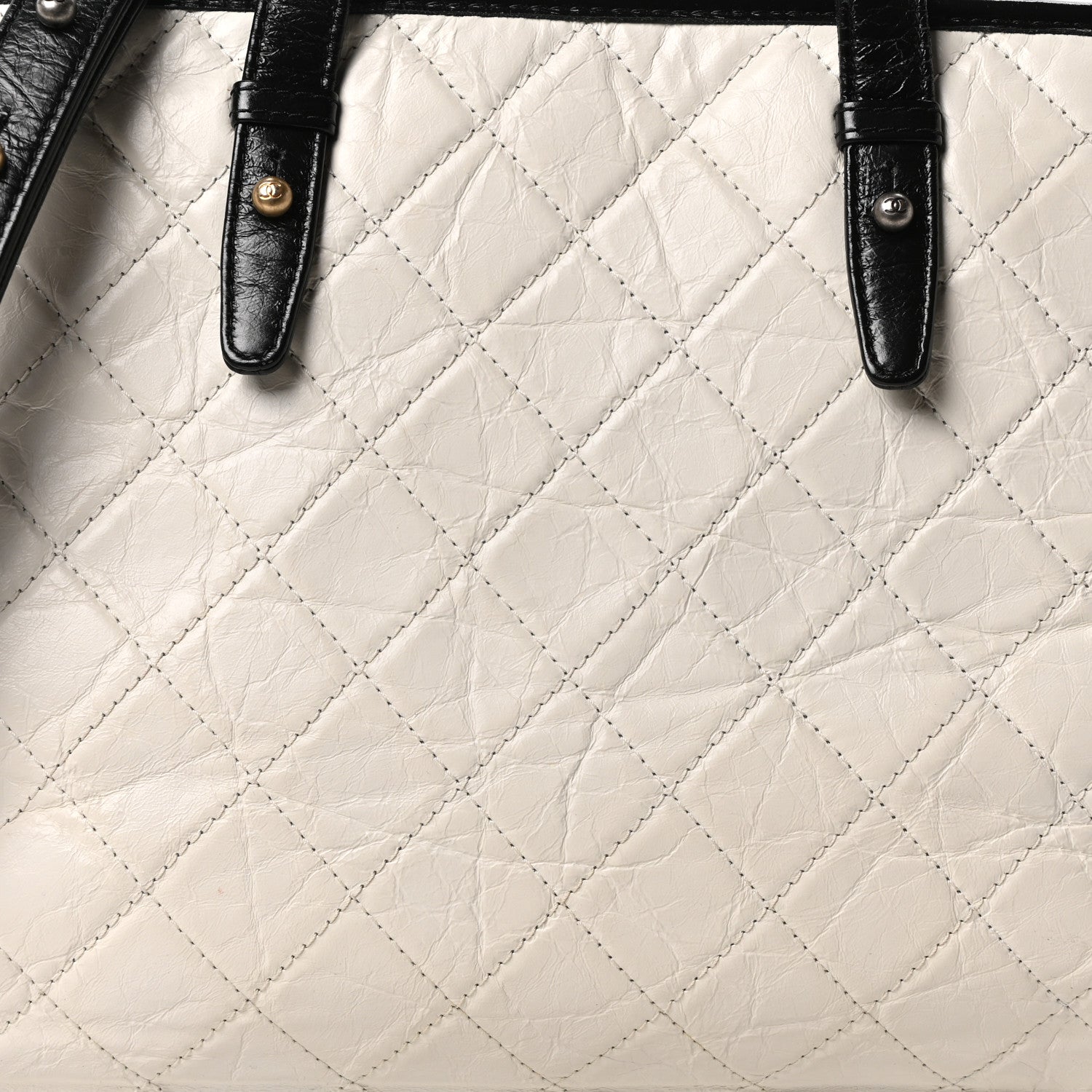 Chanel Aged Calfskin Quilted Large Gabrielle Shopping Tote White Black