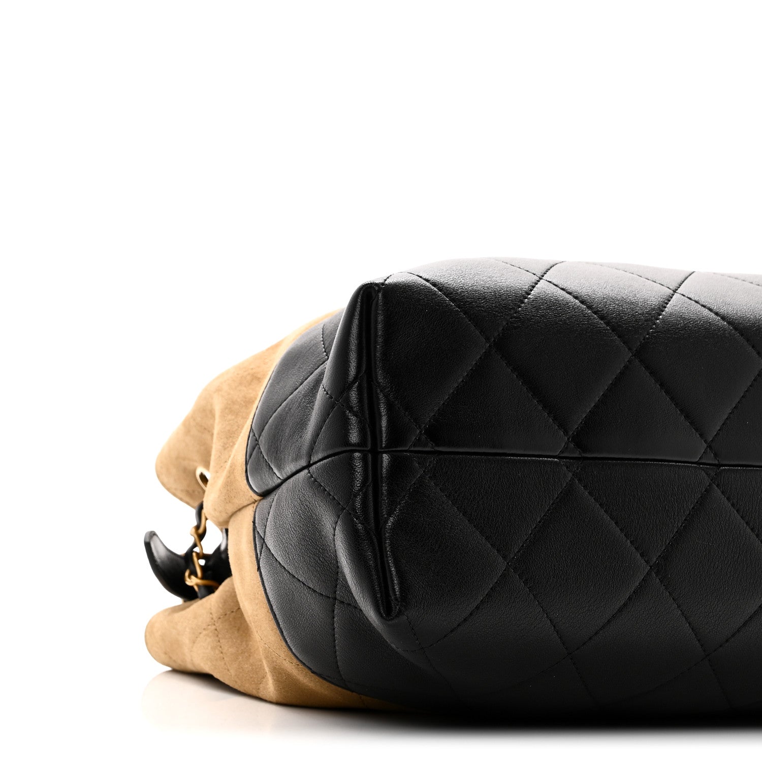 Chanel Suede Calfskin Shiny Lambskin Quilted Small Coco Base Shopping Bag Beige Black
