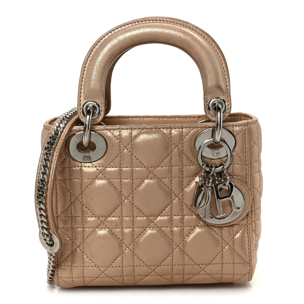 Christian Dior Lambskin Cannage Mini Lady Dior Powder Beige