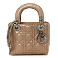 Christian Dior Lambskin Cannage Mini Lady Dior Powder Beige